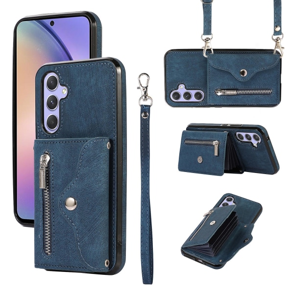 För Samsung Galaxy A14 4g / 5g telefonväska Rfid blockerande kortväska Kickstand Pu Läder+tpu case Blue