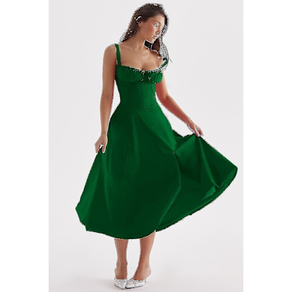 Kvinnor Blommig Boho Midi Bustier Kläder Dam Carmen Print Solklänning Sommar Beach Swing Kläder Grön Slip Klänning Asia L EU M