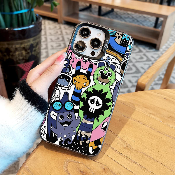 Tecknad Frosted Dubbellager Färg Silver Phone Case Iphone 15 Case Case Stil B Svart Ypmd0881