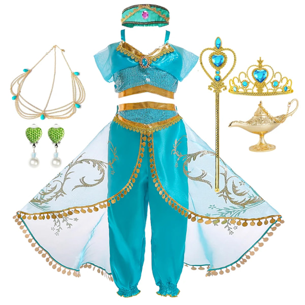 Flickor Jasmine Klänning Aladdin Prinsessa Magisk Lampa Karneval Festkläder Vestidos Halloween Fest Cosplay Kostym Klänning Set I 4-5T (Size 120)