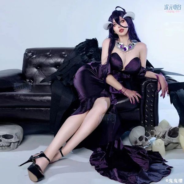 Anime Overlord Säsong 4 Albedo Cosplay Kostym Albedo Festklänning Svart Sexig Klänning Peruk Halloween Uniform Juldräkt S Full Set