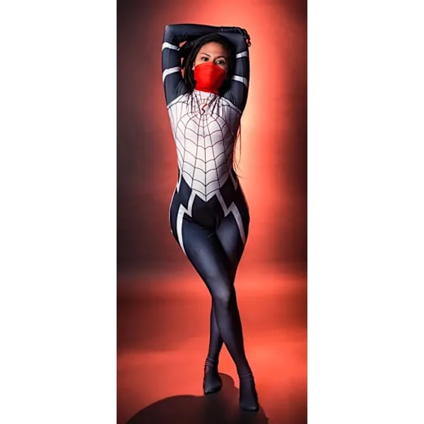 Vuxna kvinnor Cindy Moon Silk Spiderman Cosplay Costume Flickor Kvinnor Superhjälte Zentai Halloween Bodysuit Fest Jumpsuit L A