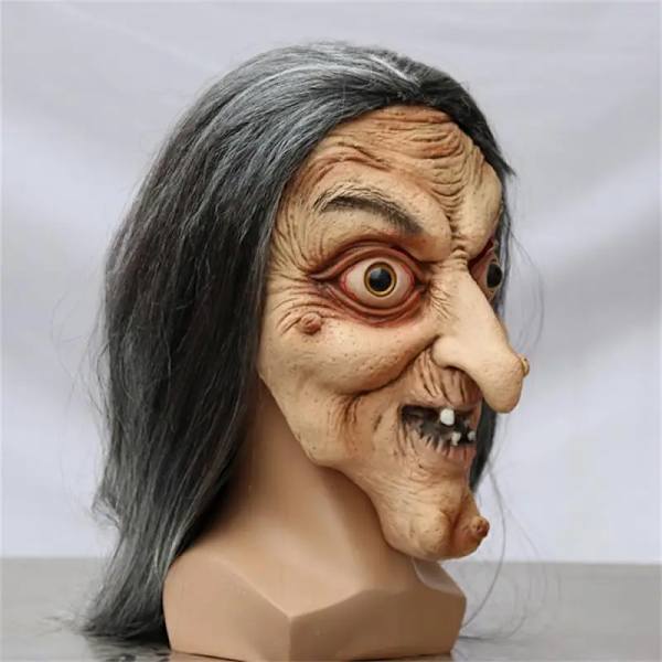 Läskig Gammal Häxmask Latex med Hår Halloween Maskeradklädsel Grimas Party Kostym Cosplay Masker Rekvisita Vuxen One size A3