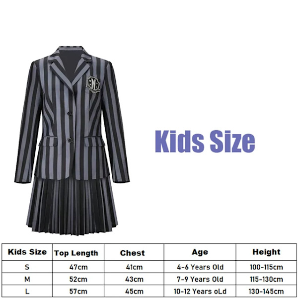 Wednesday Addams Cosplay Familjekostym Vuxna Barn Nevermore Skoluniform Jacka Kjoldräkt för Kvinnor Halloween Festkläder One Size Full set 1 kids