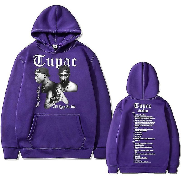 Rapper Tupac 2pac Hip Hop Hoodie Herrmode Luvtröjor Herr Kvinnor Oversized Pullover Man Svart Streetwear Man Vintage Sweatshirt purple M