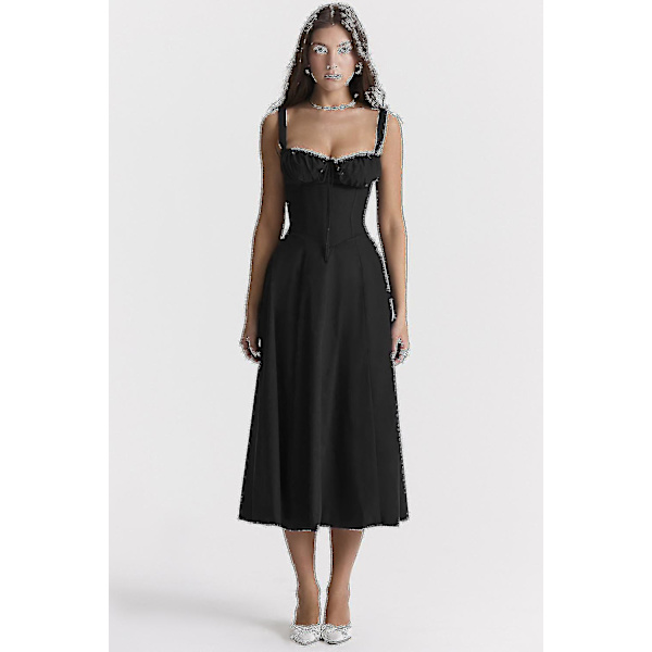 Kvinnor Blommig Boho Midi Bustier Kläder Dam Carmen Print Solklänning Sommar Beach Swing Kläder Blå Blomma Asia L EU M
