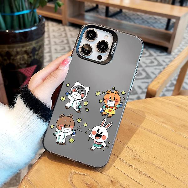 Tecknad Frostat Dubbellager Färg Silver Phone Case Iphone 15 Case Case Stil J Svart Ypmd0833
