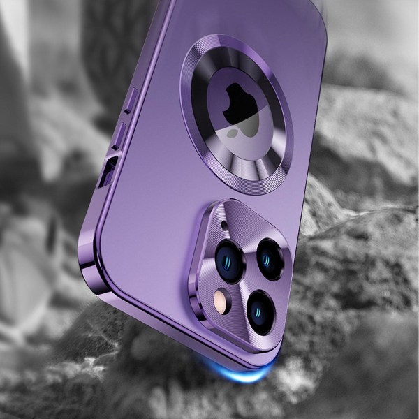 Magsafe magnetiskt genomskinligt case i metall, kompatibelt med Iphone 15 Pro Max, case med logotyp Skyddsfodral i härdat glas Blue For iPhone 15 Pro Max
