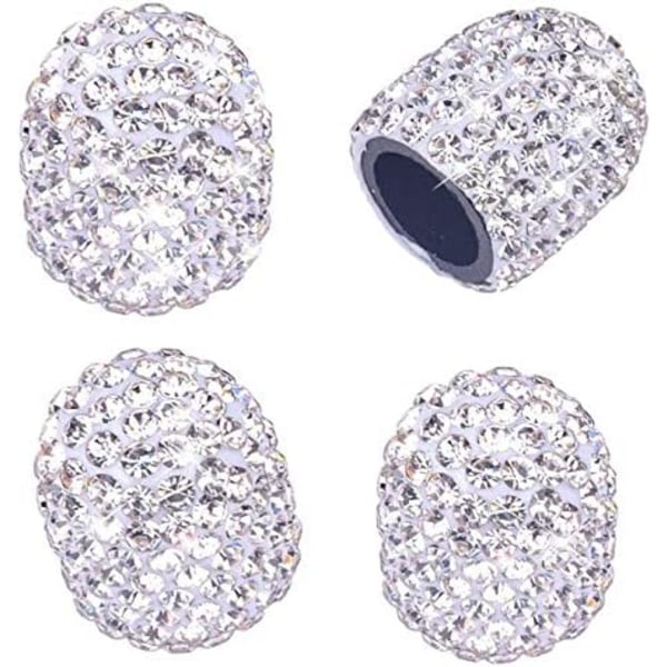 Ventilkapslar, 4-pack handgjorda svarta kristaller Rhinestone Universal bildäck Ventillock Krom,Attraktiva Dammtäta Bling Biltillbehör - White2