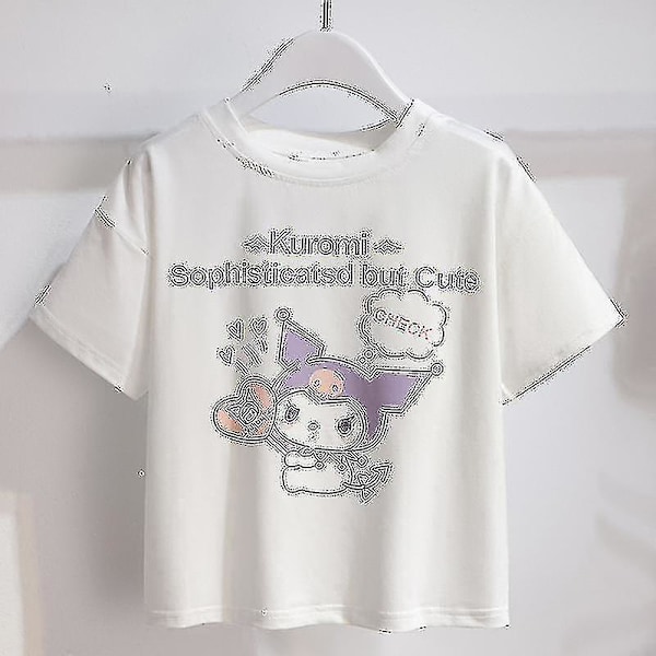 Sanrios Cartoon Kawaii Flickor Vit T-shirt Kostym Kuromi Söt Sommar Kortärmad College Jk Uniform Kjol Barn Fashionabla Kjol Kuromi4 130cm