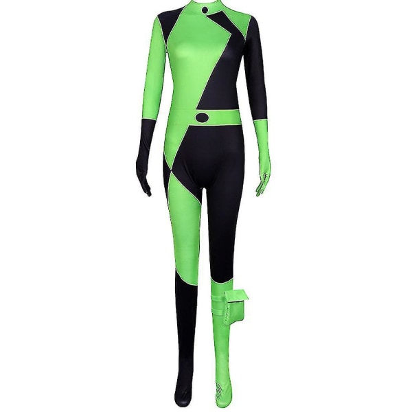 Halloweengirls Kim Possible Shego Cosplay Kostym Bodysuit Jumpsuit Carnival Party 14-15 Years