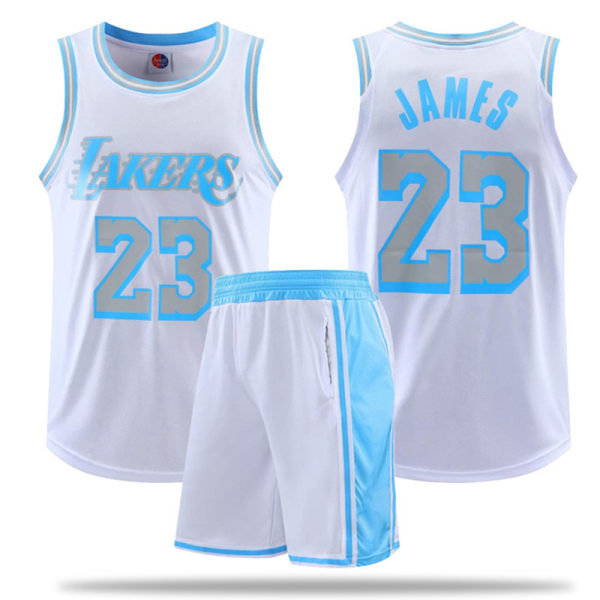 NBA Basketball Uniform LAL City White Suit-No. 23 James Children L/26 yards (140-150cm)