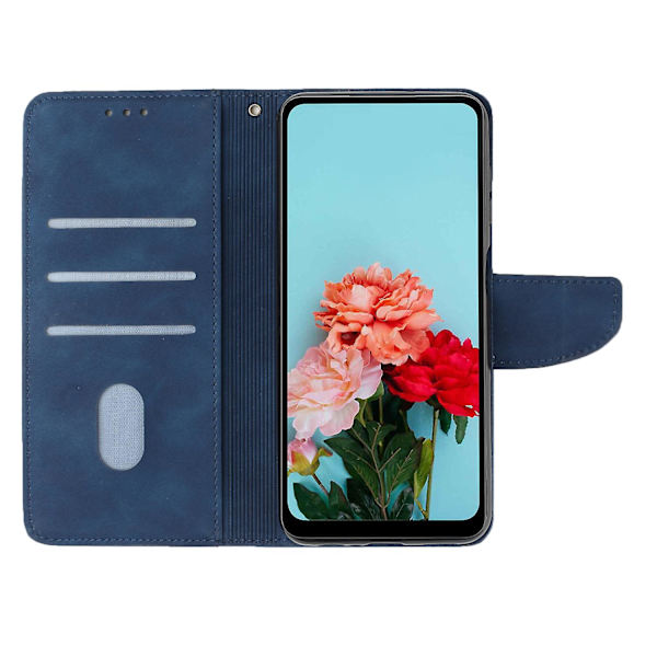 För Xiaomi Redmi Note 12 4g Enfärgad Pu Läder Phone case Stativ Plånbok Flip Cover med rem Blue