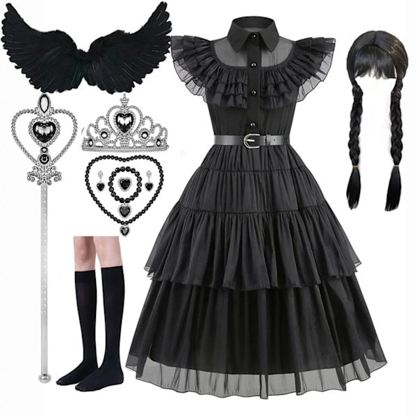 Flickor Wendsday Klänning Barn Halloween Svart Familjekläder Barn Dans Cosplay Kostym Prinsessa Jul Fantasy Dress 11 4-5T(120)