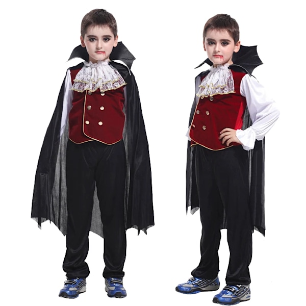 Pojkars Halloween Vampyr Cosplay Kostym för Barn Karneval Fest Klä Upp Outfit Barn Rollspel Kostymer XL(130-140cm) B-0037