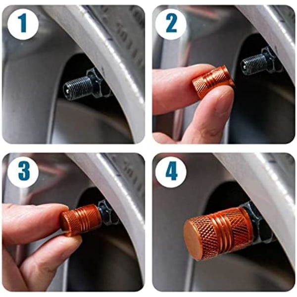 Däckventilspindelkapslar för bildäck Luftkapslar Cover 8-pack Korrosionsbeständig Premium Legering Läcksäker Universal för SUV Lastbil Motorcykel Cykel N2 Orange