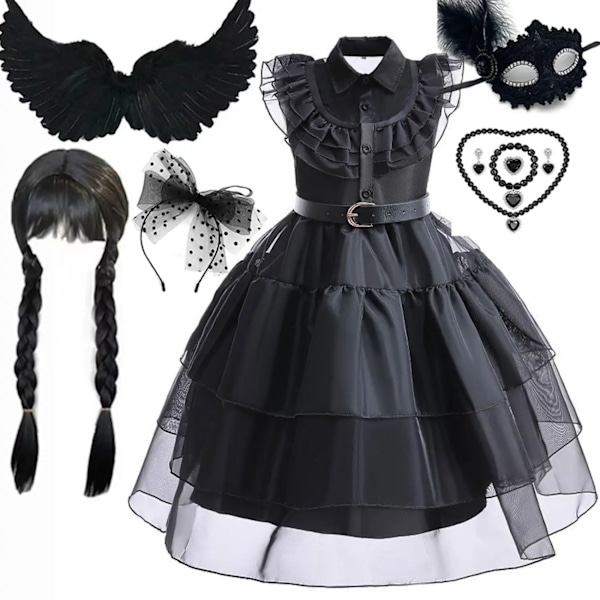 Flickor Wendsday Klänning Barn Halloween Svart Familjekläder Barn Dans Cosplay Kostym Prinsessa Jul Fantasy Dress2 08 4-5T(120)