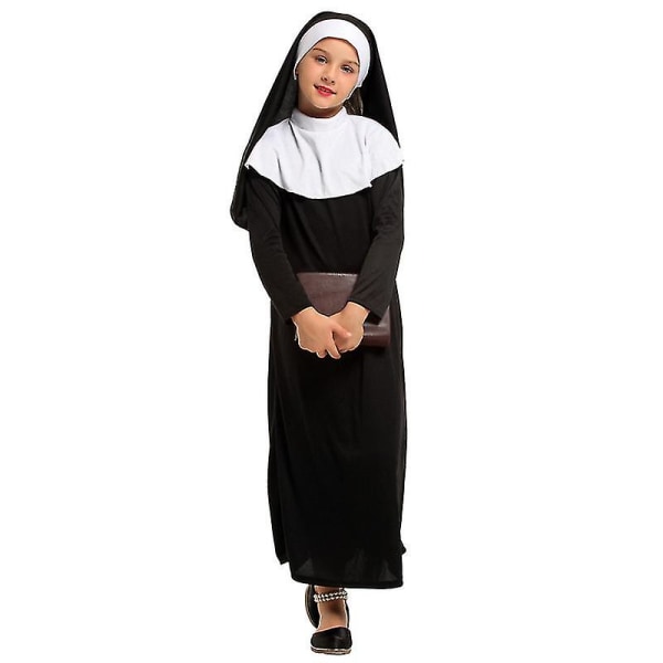 Flickor Kristen Katolsk Religion Missionär Nunna Svart Dräkt Barn Halloween Bokvecka Purim Party Fantasy Klänning Black L  120-130 CM