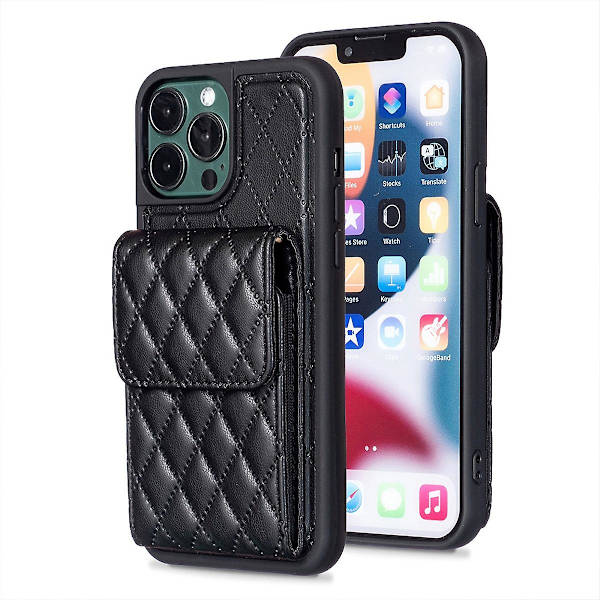 Crossbody case kompatibelt med Iphone 15 Pro Max, Pu-läder stötsäkert cover med Rfid-blockerande korthållare och stöd Black For iPhone 15 Pro Max