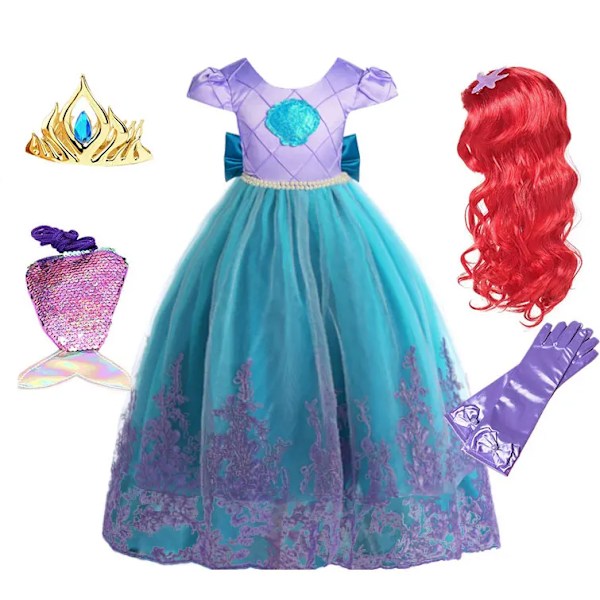 2024 Disney Flickor Födelsedag Sjöjungfru Skal Klänning Barn Jul Bal Klänning Ariel Kostym Halloween Cosplay Prinsessa Siren Robe DRESS 06 2T(100)