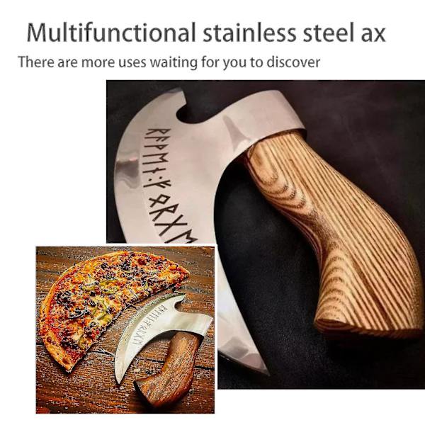 Ny Yxa Pizza Cutter Viking Handgjord Stål Custom Carbon Hand Cutting Läder Slida Sellwell 14cm
