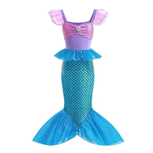 Disney Princessklänning 2024 Flickor Elsa Anna Mirabel Rapunzel Kostym Barn Kalas Kläder Halloween Cosplay Encanto Frozen Mermaid Dress C 5-6T (130)