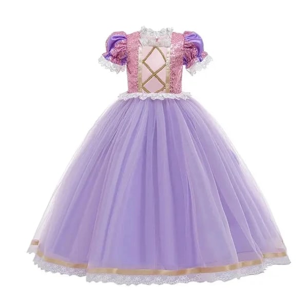 Disney Princessklänning 2024 Flickor Elsa Anna Mirabel Rapunzel Kostym Barn Kalas Kläder Halloween Cosplay Encanto Frozen Rapunzel Dress B 5-6T (130)