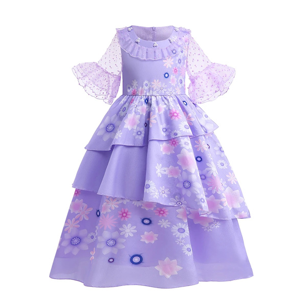 Disney Princessklänning 2024 Flickor Elsa Anna Mirabel Rapunzel Kostym Barn Kalas Kläder Halloween Cosplay Encanto Frozen Isabela Dress 5-6T (130)