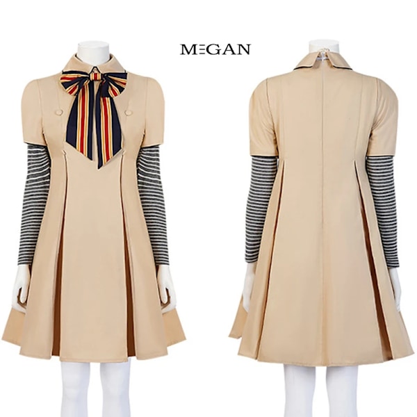 Fruktansvärd film M3GAN Cosplay kostym peruk Megan docka klänning för barn flicka Halloween fest karneval outfit barn vuxna kvinnor Kids 110 Costume and wig
