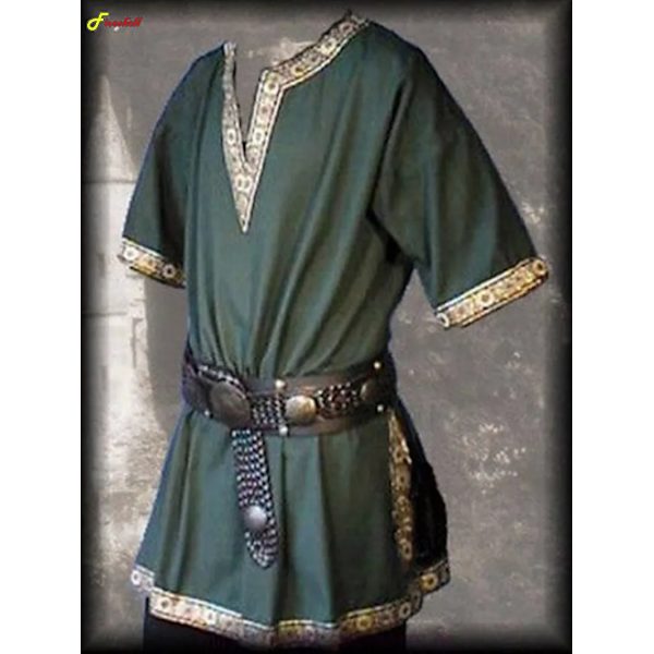 Medeltida renässansdräkter män adelsman tunika aristokrat chevalier riddare krigare halloween cosplaydräkter utan bälte M Brown
