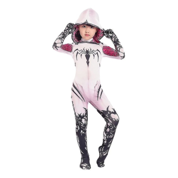 Barn Spider Girls Gwen Stacy Cosplay Kostym Halloween Zentai Jumpsuit 140cm