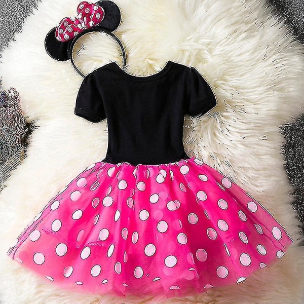 Flickor Barn Minnie Mouse Polka Dot Födelsedagsfest Rosett Tutu Tyllklänning Rose Red 2-3 Years