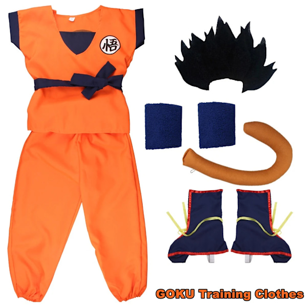 Halloween Vuxna Barn Kostymer Son Goku Gui Karneval Anime Cosplay Semester Kostymer Svans Wrister Peruk Blå Guld Nyår Klä Ut Fit 150-160cm tall 9pcs-Wig black3