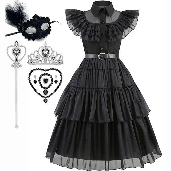 Flickor Wendsday Klänning Barn Halloween Svart Familjekläder Barn Dans Cosplay Kostym Prinsessa Jul Fantasy Dress 06 2T(100)