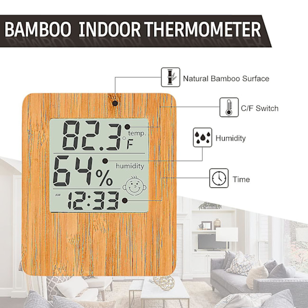 Fuktighetssensor Hygrometer Inomhustermometer-klocka Dekorativ Bamboo Digital Hygrometer null none