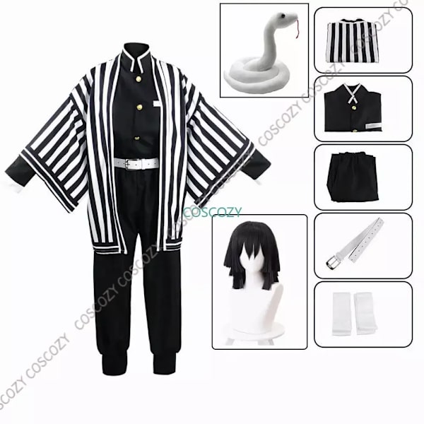 Lila/Svart Iguro Obanai Cosplay Anime Demon Ghost Killer Iguro Obanai Haori Kimono Cosplay Kostym Vit Orm Dockset Kids 140cm A1 Snake and wig