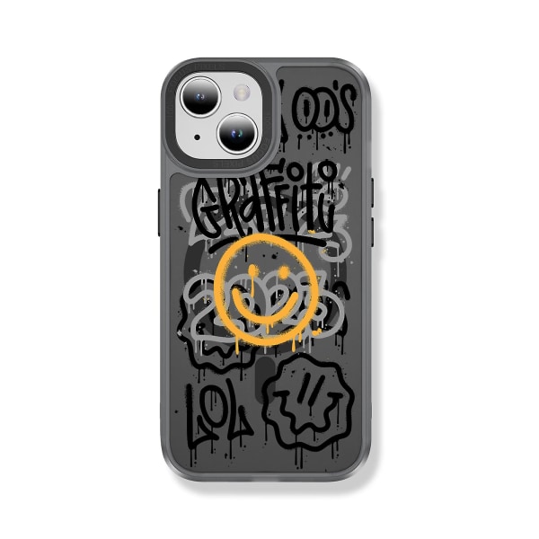 Creative Painted Pattern Frosted Magsafe Magnetic Phone Case Lämplig för Iphone och andra modeller Style K Transparent Black Ypcx0086