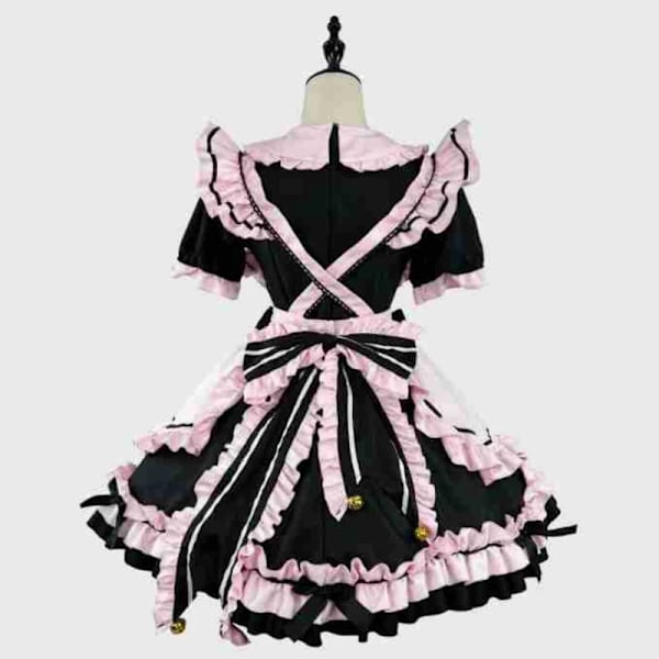 Anime Gotisk Lolita JSK Klänning Kort Ärm Kawaii Rosett Piga Festklänningar Cosplay Katter Flicka Harajuku Söt Rosa Volanger Svart M 1