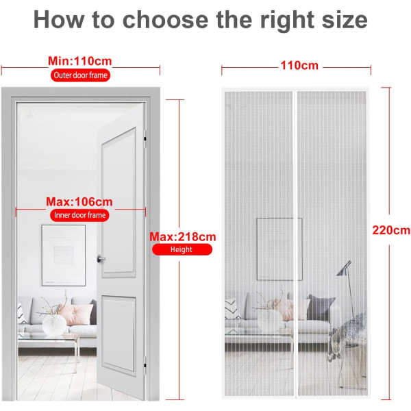 MYCARBON Myggnät Dörr Magnetiskt Flugnät Anti-myggor Insektsnät Dörr( Vit) 130X220CM