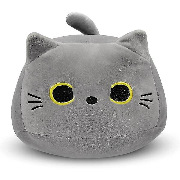 3d Kattstoppade djurleksakskudde, 8 tum Kawaii Fat Grey Cat Plyschkudde, Mjuk kattform Design Grå Plysch Doll Toy Presenter för pojkar