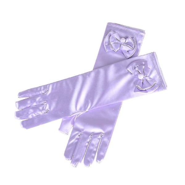 Satin Bow Pearl Långa handskar Armbågslängd Prinsessdräktklänning Flickor Barn L Blue none