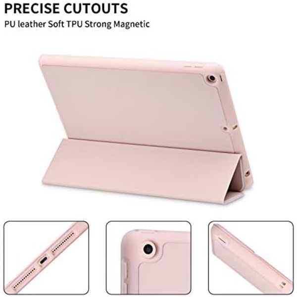 GHINL iPad 9:e/8:e/7:e generationens case (2021/2020/2019) iPad 10,2- case med pennhållare [Sömn/vakna] Smal mjuk TPU baksida Smart Magneti 1-Light Pink