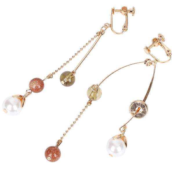 Öronklämmor Kreativa asymmetriska örhängen Pärla lång tofs Kristall Retro Matchande öronklämmor för kvinna (gyllene) Golden 10.5X1.3cm