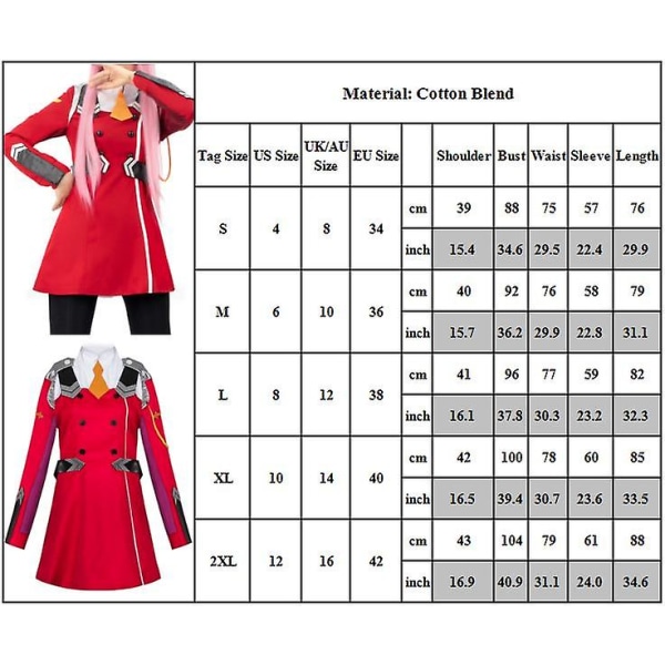 Darling In The Franxx Zero Two Cosplay Party Kostym Uniform Kvinnor Röd Klänning Anime Outfits Set Presenter S