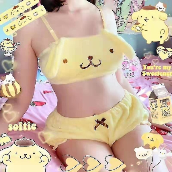 Kawaii Sanrioed Tecknad Höst Och Vinter Kuromi Mymelodi Cinnamoroll Pyjamas Underkläder BH Lilla Djävulen Sexig Hemkläder-n panda M