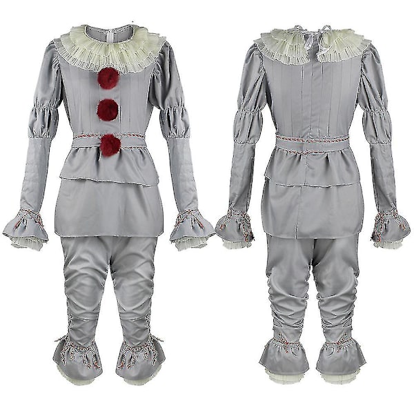 Vuxna barn Pennywise Cosplay Kostym Halloween Party Herr Clown Kostym Set.z Light Grey With mask Kids M
