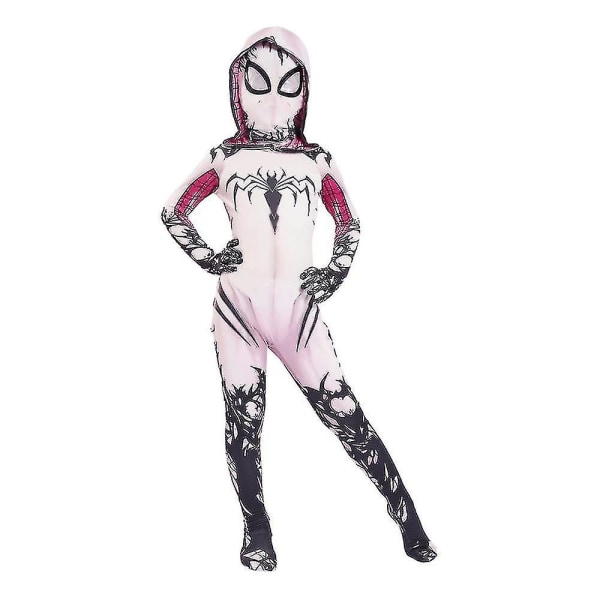 Barn Spider Girls Gwen Stacy Cosplay Kostym Halloween Zentai Jumpsuit 100cm