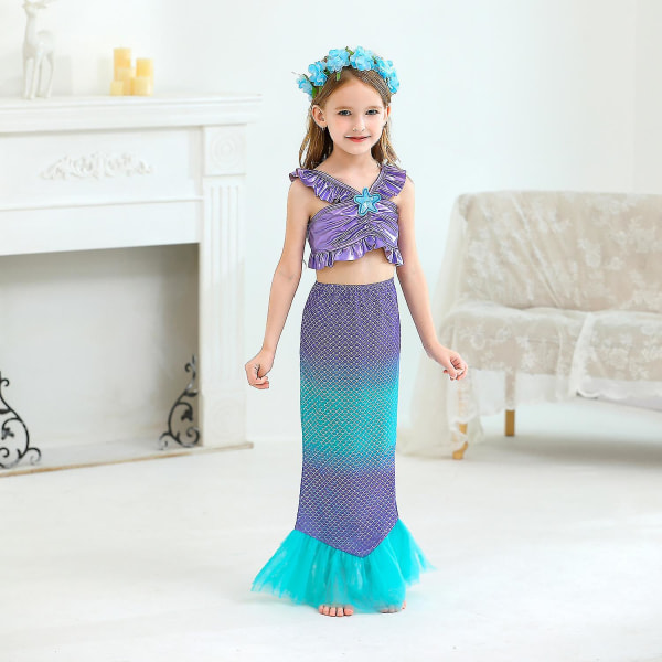 Girls Princess Dress Mermaid Ariel Dress Halloween Carnival Party Cosplay Kostymer A 4T