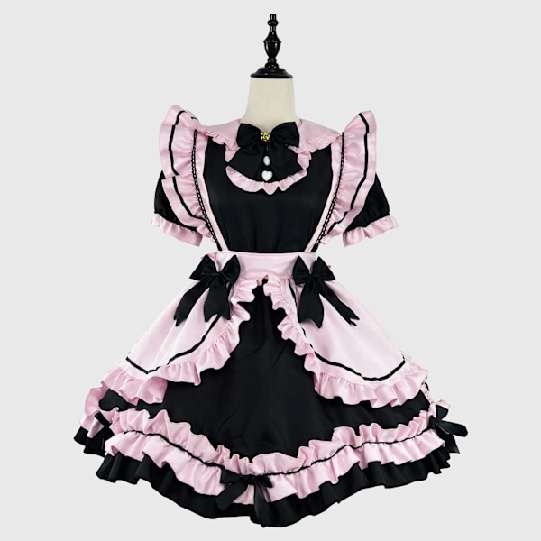 Anime Gotisk Lolita JSK Klänning Kort Ärm Kawaii Rosett Piga Festklänningar Cosplay Katter Flicka Harajuku Söt Rosa Volanger Svart M 1