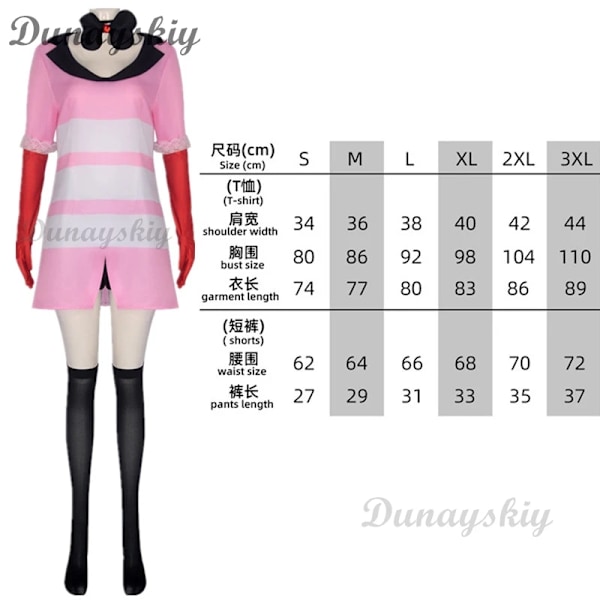 Angel Dust Cosplay Fantasy Anime Cartoon Förklädnad Kostym Handskar Fluga Rosa Klänning Outfit Kvinnor Halloween Rollspel Kläder XS C2